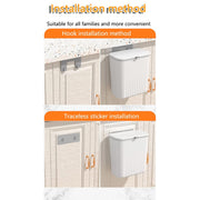Plastic Hanging Kitchen Trash Can With Lid (9 Litre Grey)