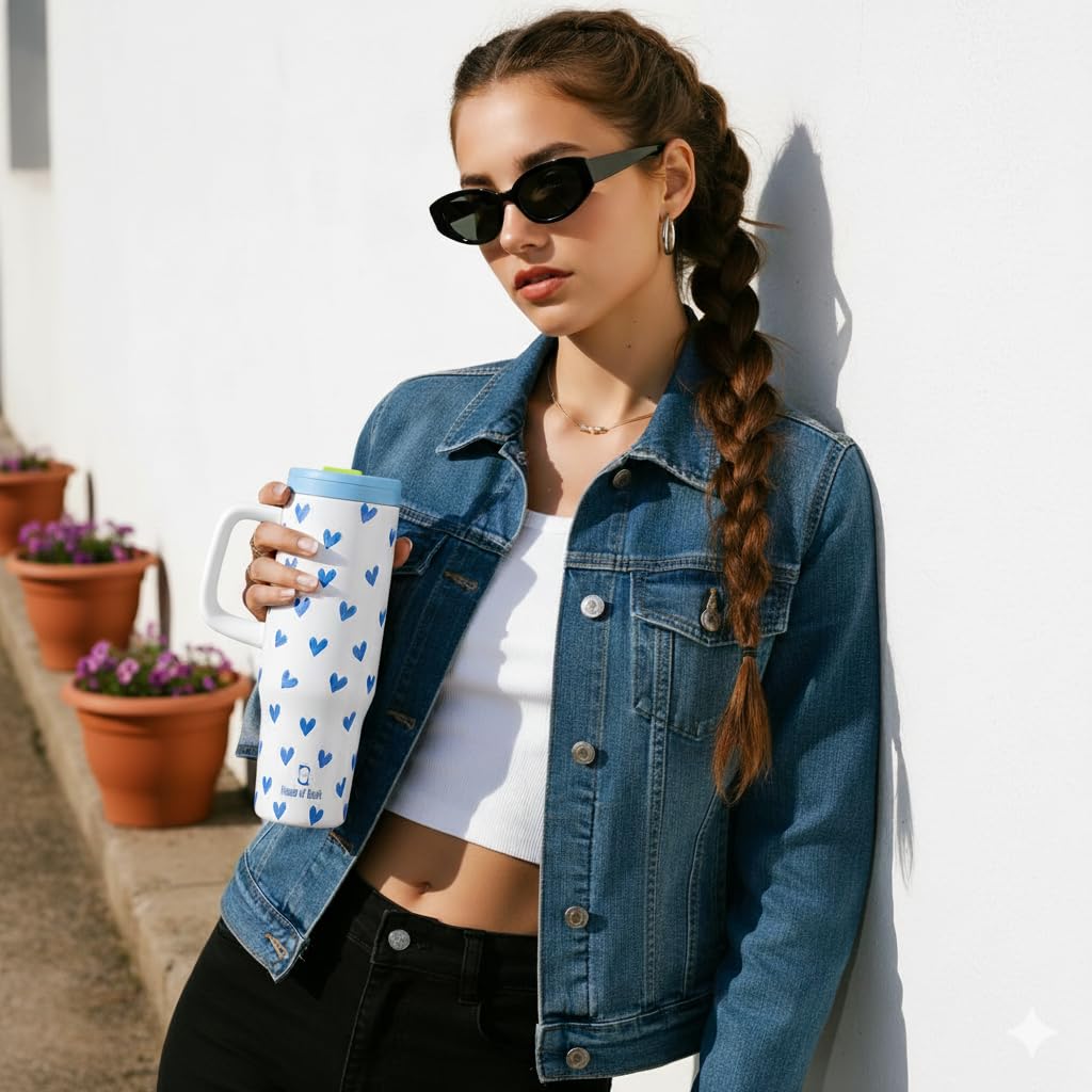 1200ML Stainless Steel Tumbler with Handle & Pop-Up Lid (Printed)