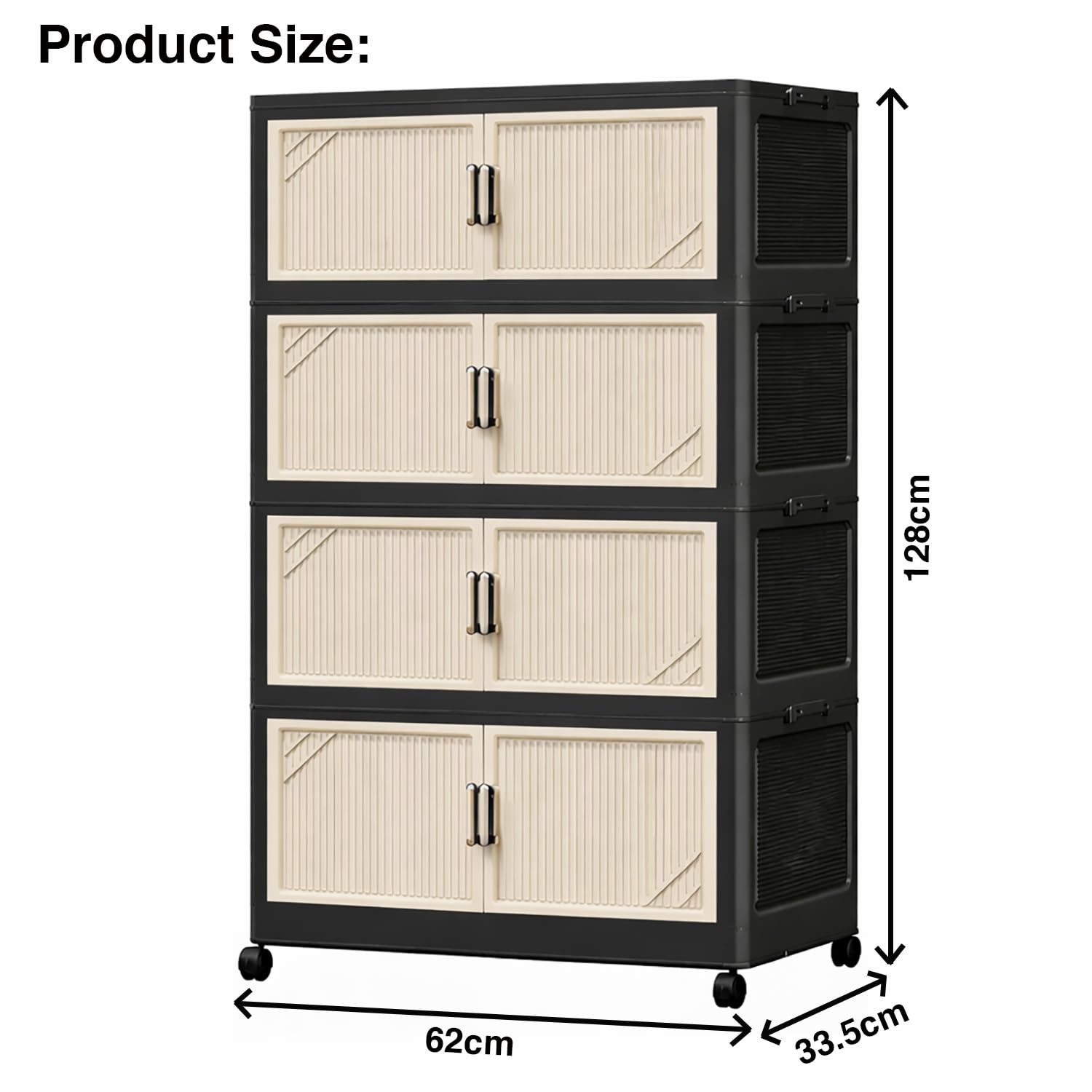 Multi-Tier Foldable Storage Box with Wheels (Black/Beige)