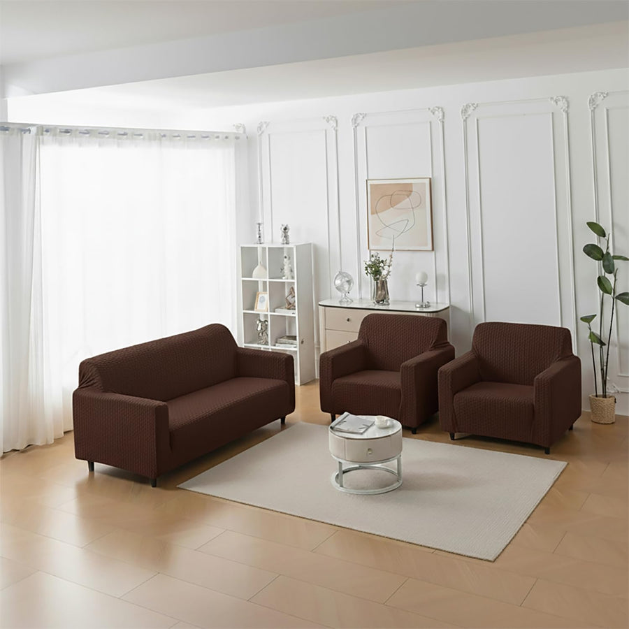 Elegant Jacquard Fabric 220 GSM Sofa Cover – Ultra Soft Stretchable (Brown)