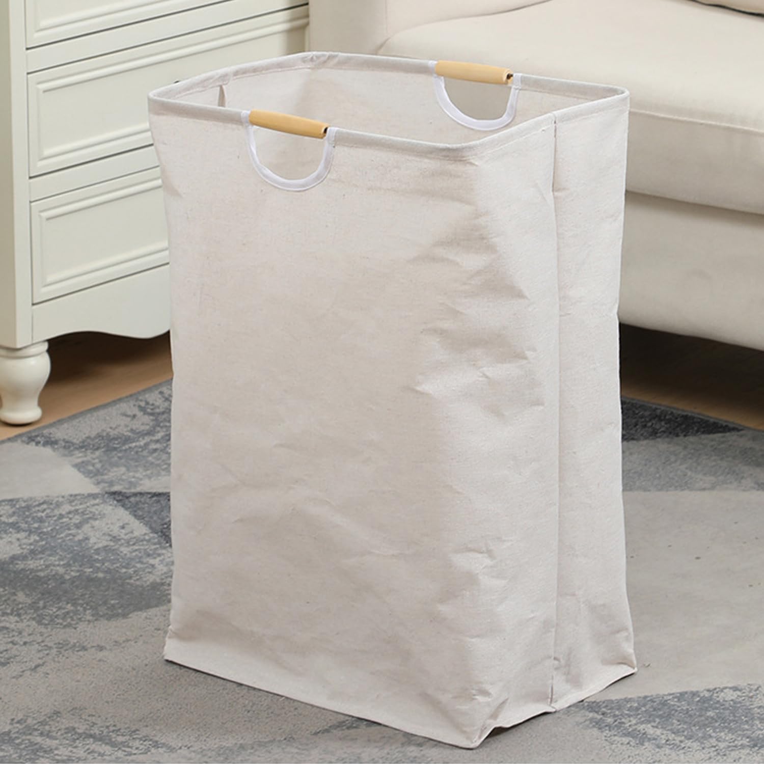 72 Litre Linen Cotton Collapsible Laundry Basket