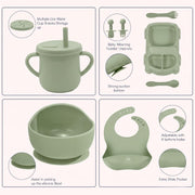 9 Pcs Silicone Baby Feeding Set | Car Divided Plate & Bowl, Spoons, Forks & Bib