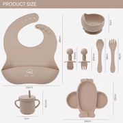 9 Pcs Silicone Feeding Set for Babies | Airplane Divided Plate & Bowl, Spoons, Forks & Bib