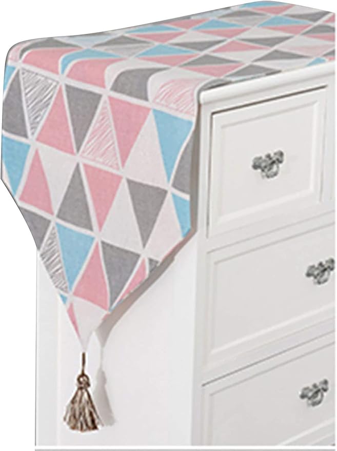 Table Runner,Ethnic Indian Style (1 Runner 30x160cm, 6 Placemat Pink/White)