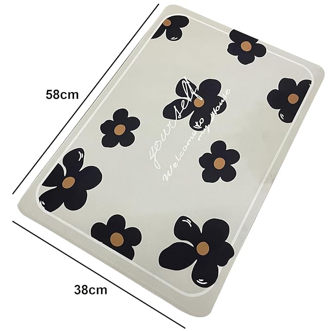 Absorbent Quick Dry Non Slip, Washable Bath Mat (Yourself Black Flower)