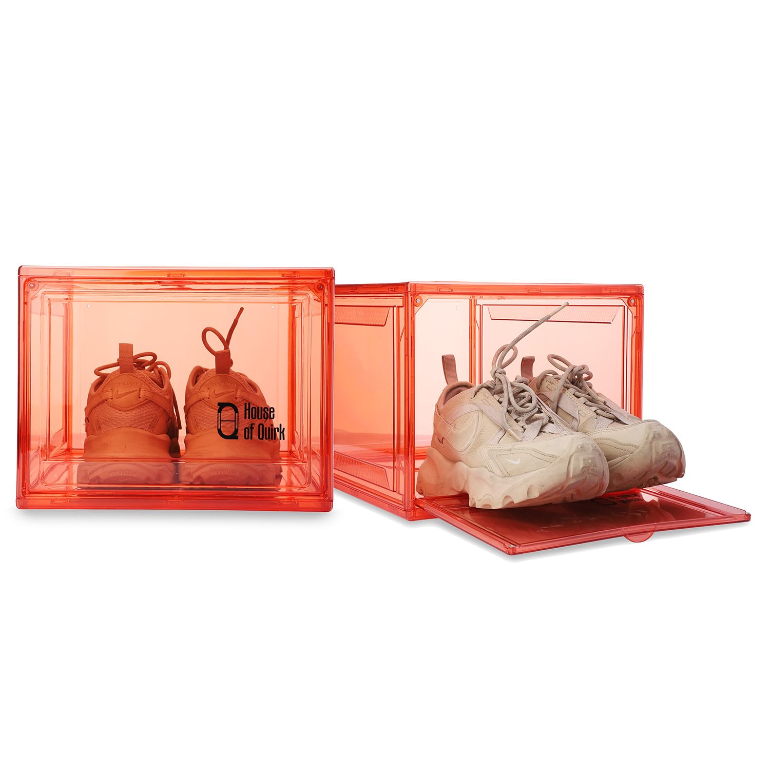 Shoe Organizer, Shoe Storage Boxes with Magnetic Door (Red)