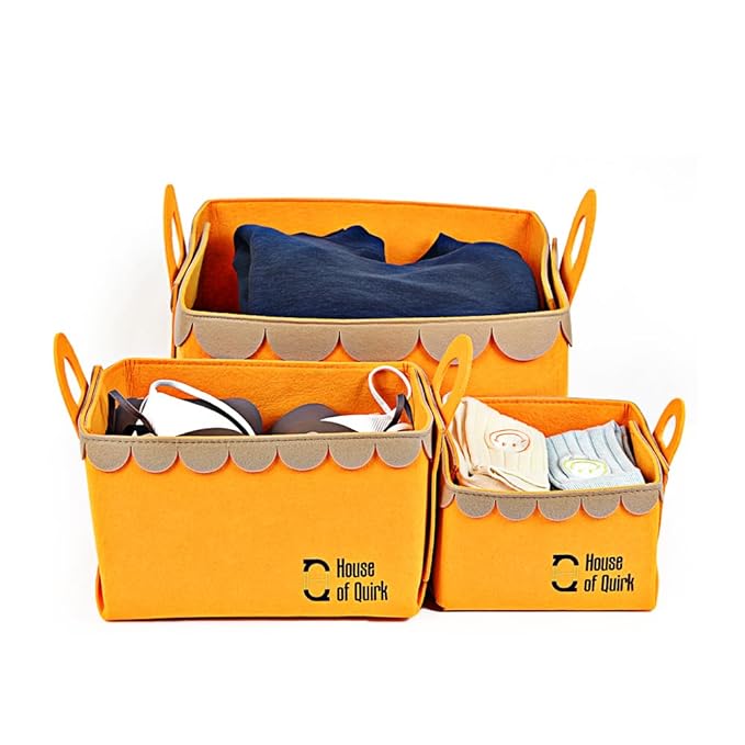 Storage Basket Felt Storage Bin Organizer with Carry Handles (Pack of 3)