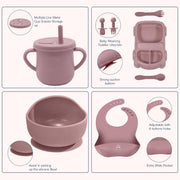 9 Pcs Silicone Baby Feeding Set | Car Divided Plate & Bowl, Spoons, Forks & Bib