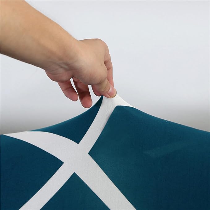Polyester Spandex Printed Sofa Cover (Dark Blue Diamond)