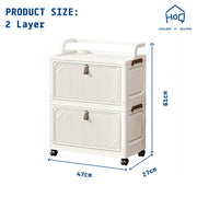 Foldable Storage Box Cart with Wheels & Handle (White)