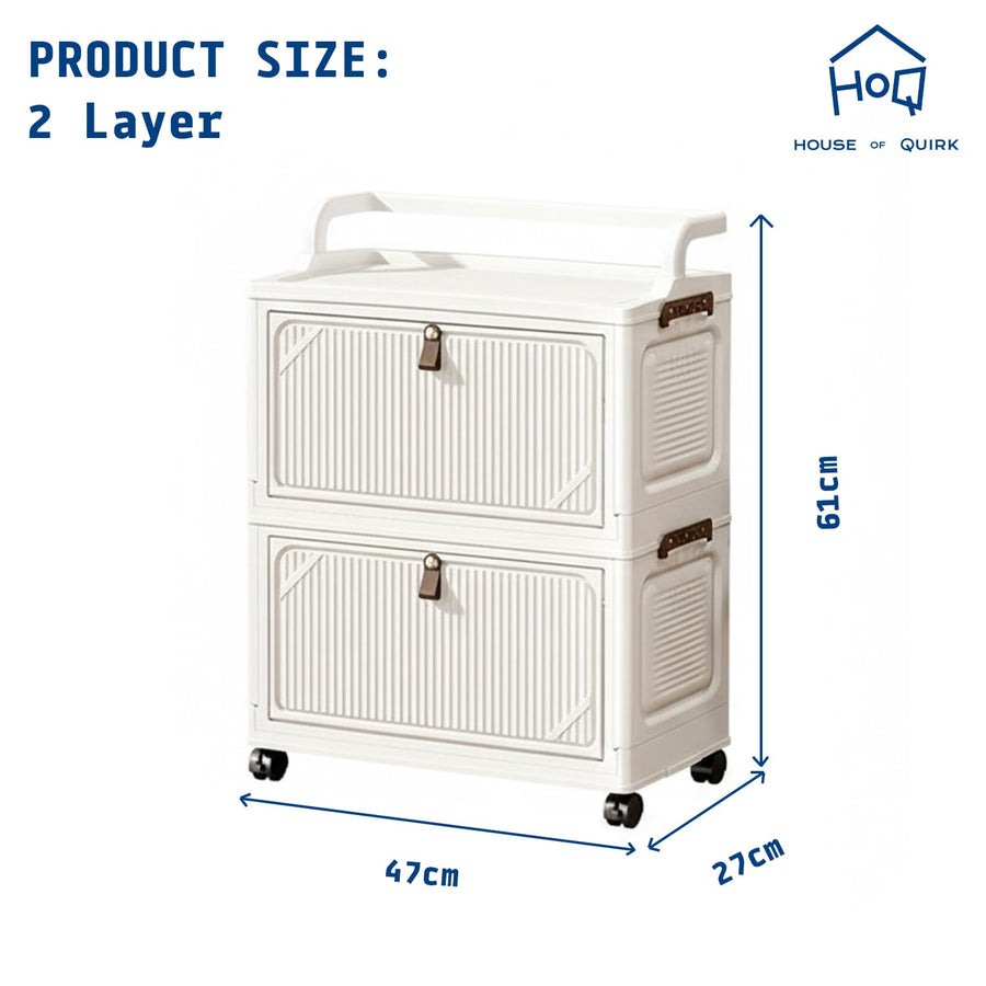 Foldable Storage Box Cart with Wheels & Handle (White)