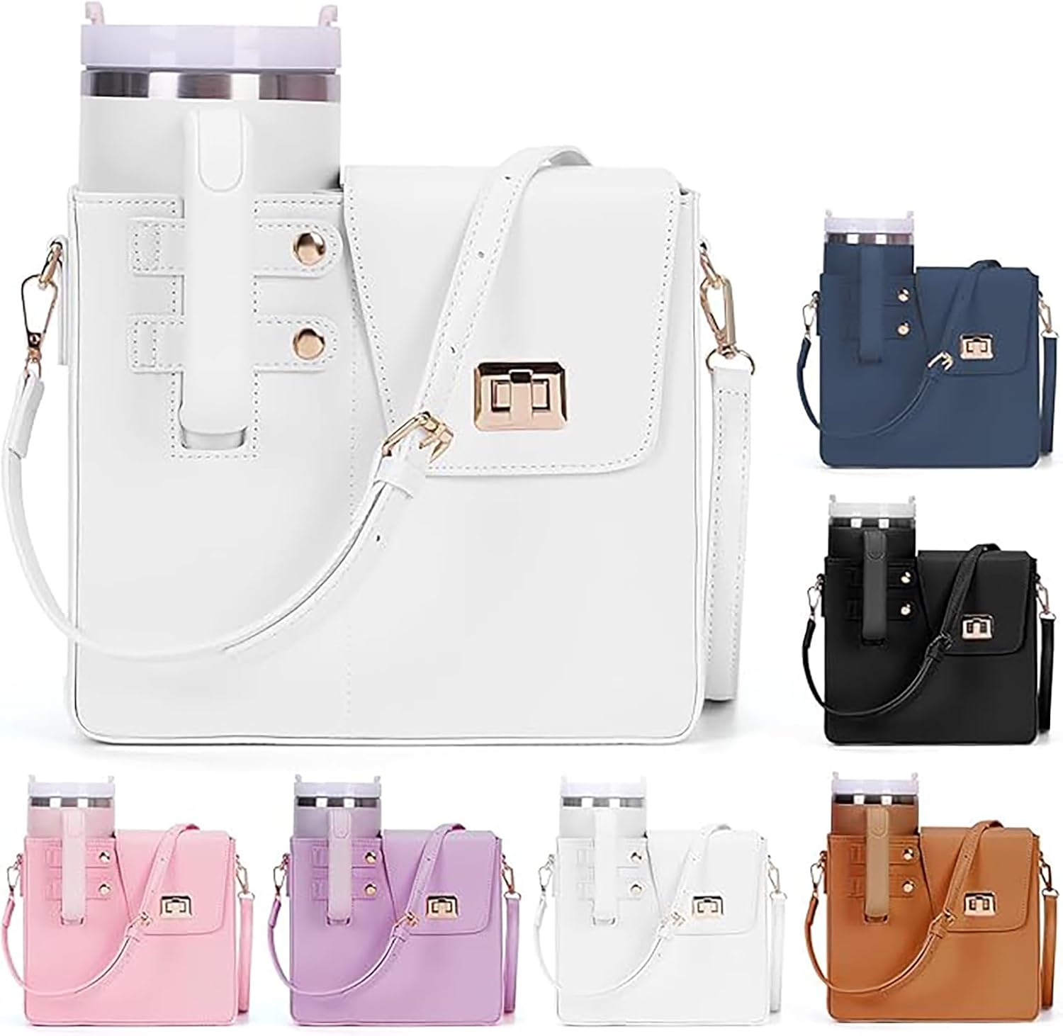 Crossbody Tumbler Holder with Purse Compartment