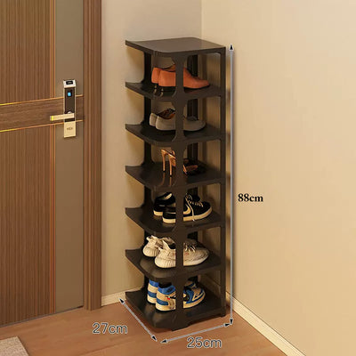 Plastic Narrow Shoe Tower, 7 Tier Shoe Rack, Multipurpose Shoe Rack - (Black)