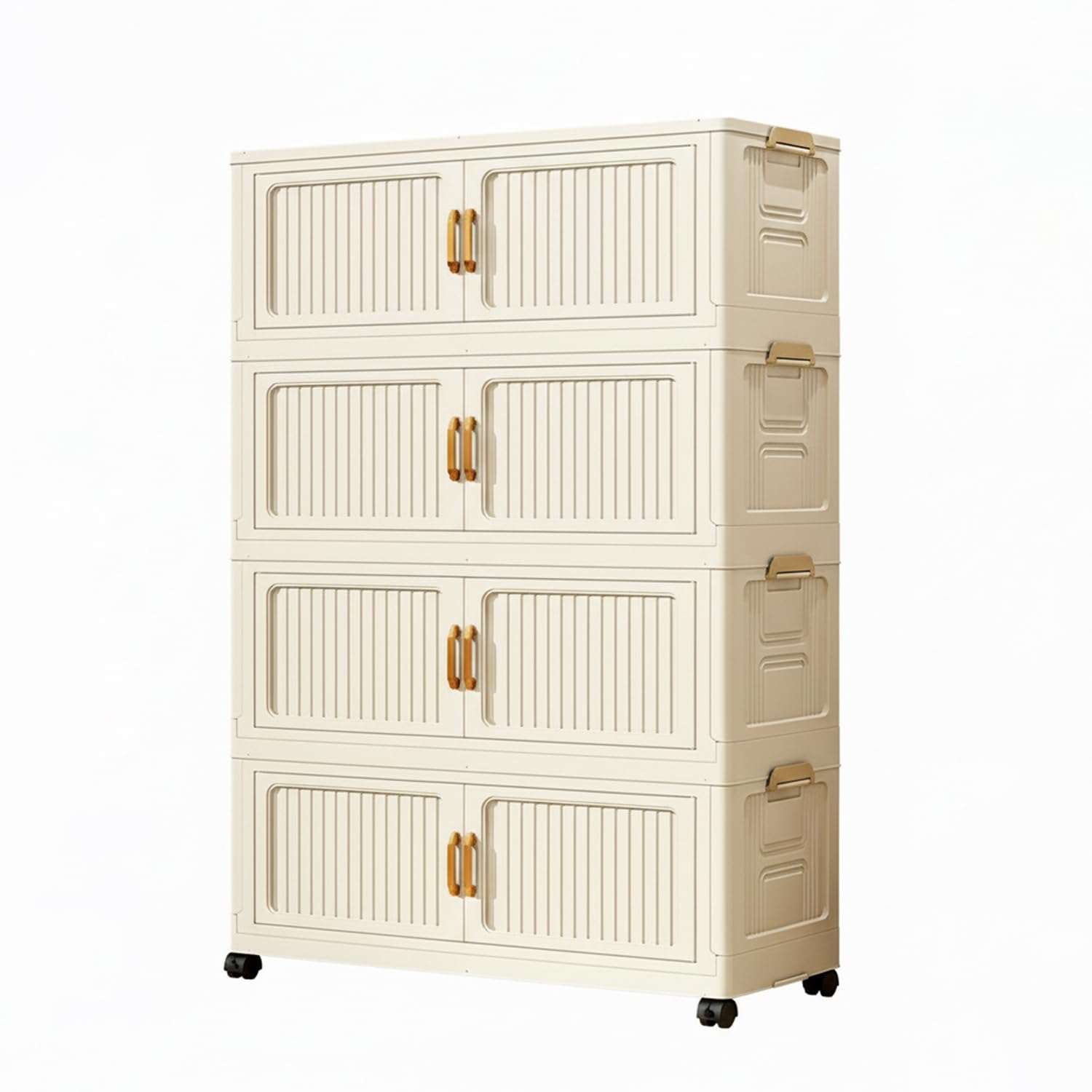 Foldable Storage Box Cabinet with Wheels Multi-Purpose Household Storage (Cream)