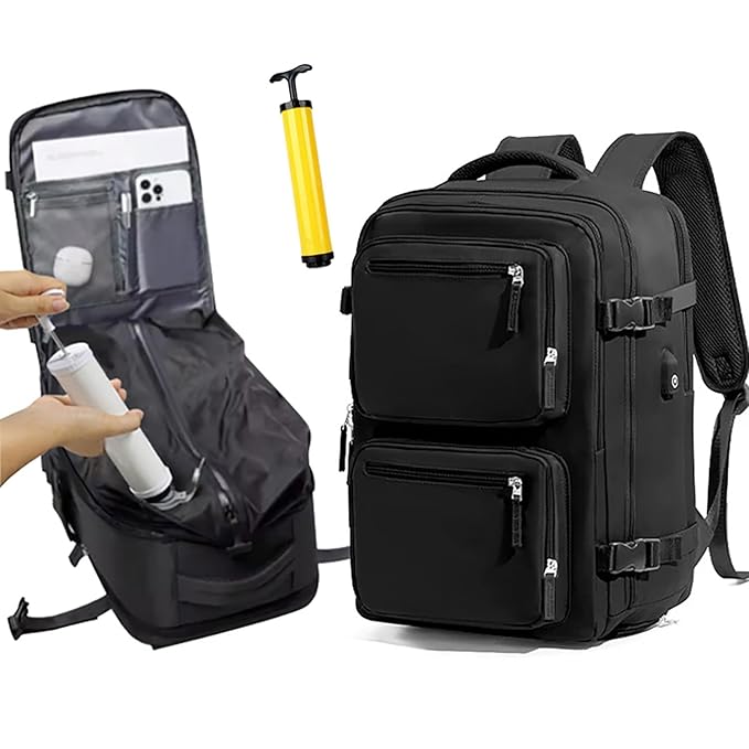 Backpack Man Travel Vacuum Compression With Pump Waterproof & Expandable (15.6", Black)