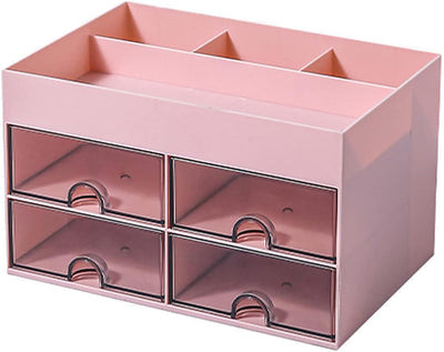 Desk Organiser with Drawer, Multifunctional 4 Plastic Compartments - Pink