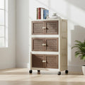 Rattan Design Foldable Storage Box with Wheels (Cream/Brown)