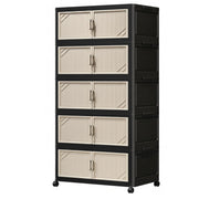 Multi-Tier Foldable Storage Box with Wheels (Black/Beige)