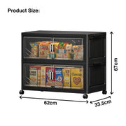 Foldable Storage Box with Wheels & Transparent Windows (Black, 62cm)