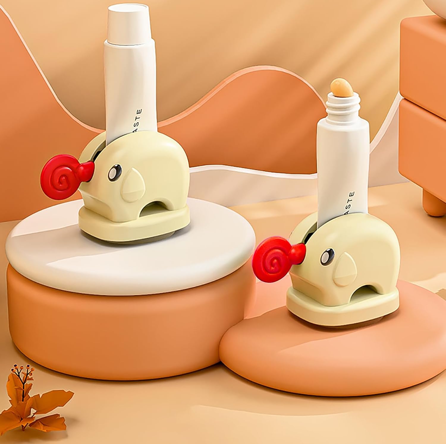 2pcs Elephant Toothpaste Squeezer & Holder – Cute, Kid-Friendly Tube Dispenser (Beige)