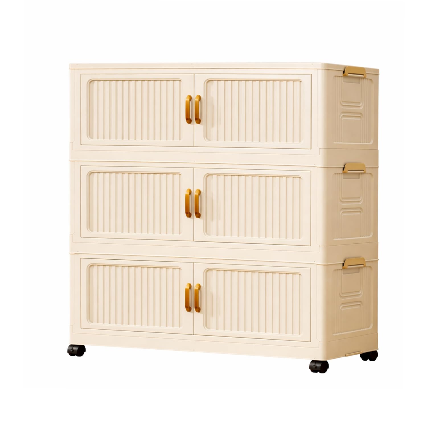 Foldable Storage Box Cabinet with Wheels Multi-Purpose Household Storage (Cream)