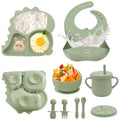 9 Pcs Silicone Baby Feeding Set | Dinosaur Divided Plate