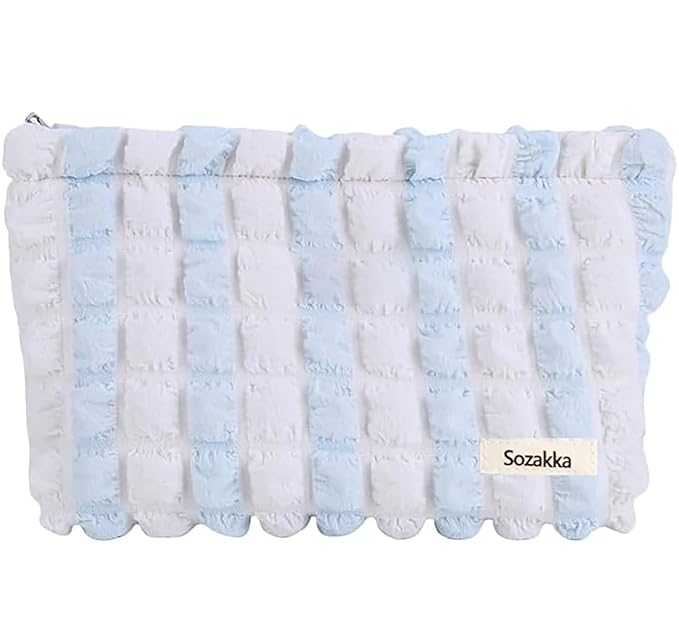 Makeup Bag Cute Makeup Bag Small Cosmetic Pouch (White/Blue)