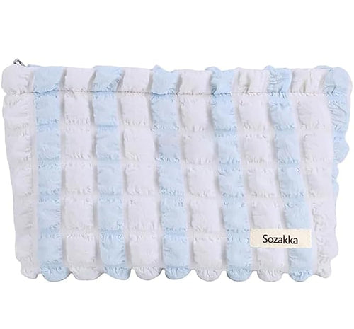Makeup Bag Cute Makeup Bag Small Cosmetic Pouch (White/Blue)