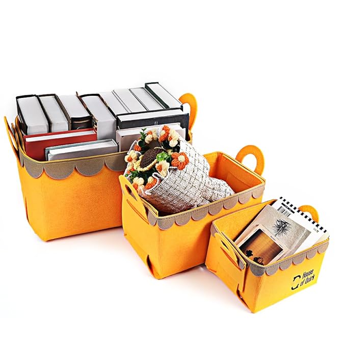 Storage Basket Felt Storage Bin Organizer with Carry Handles (Pack of 3)