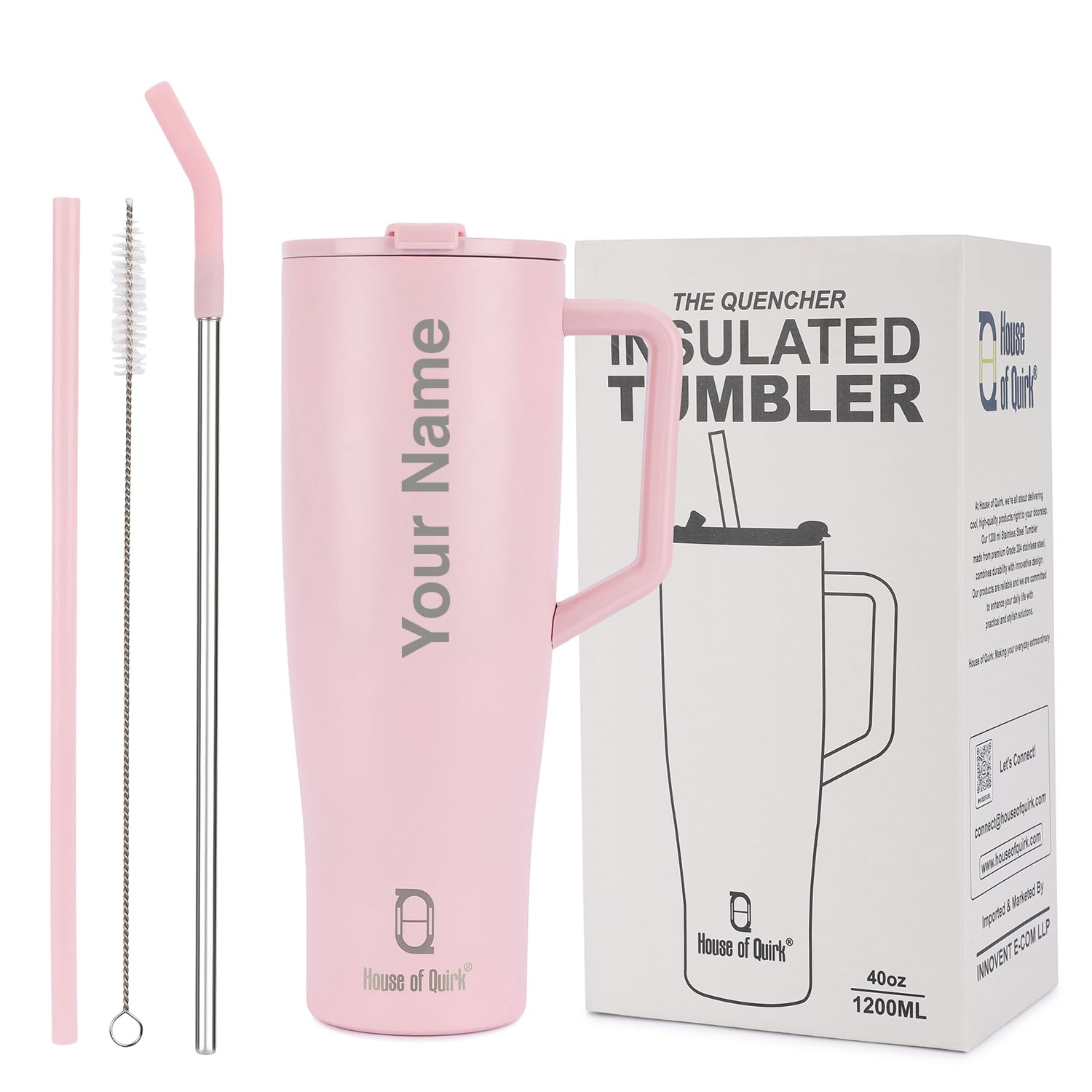 1200ML Custom Name Tumbler with Handle & 2 Straw Flip Lid (Non-Returnable & Non-Replaceable)