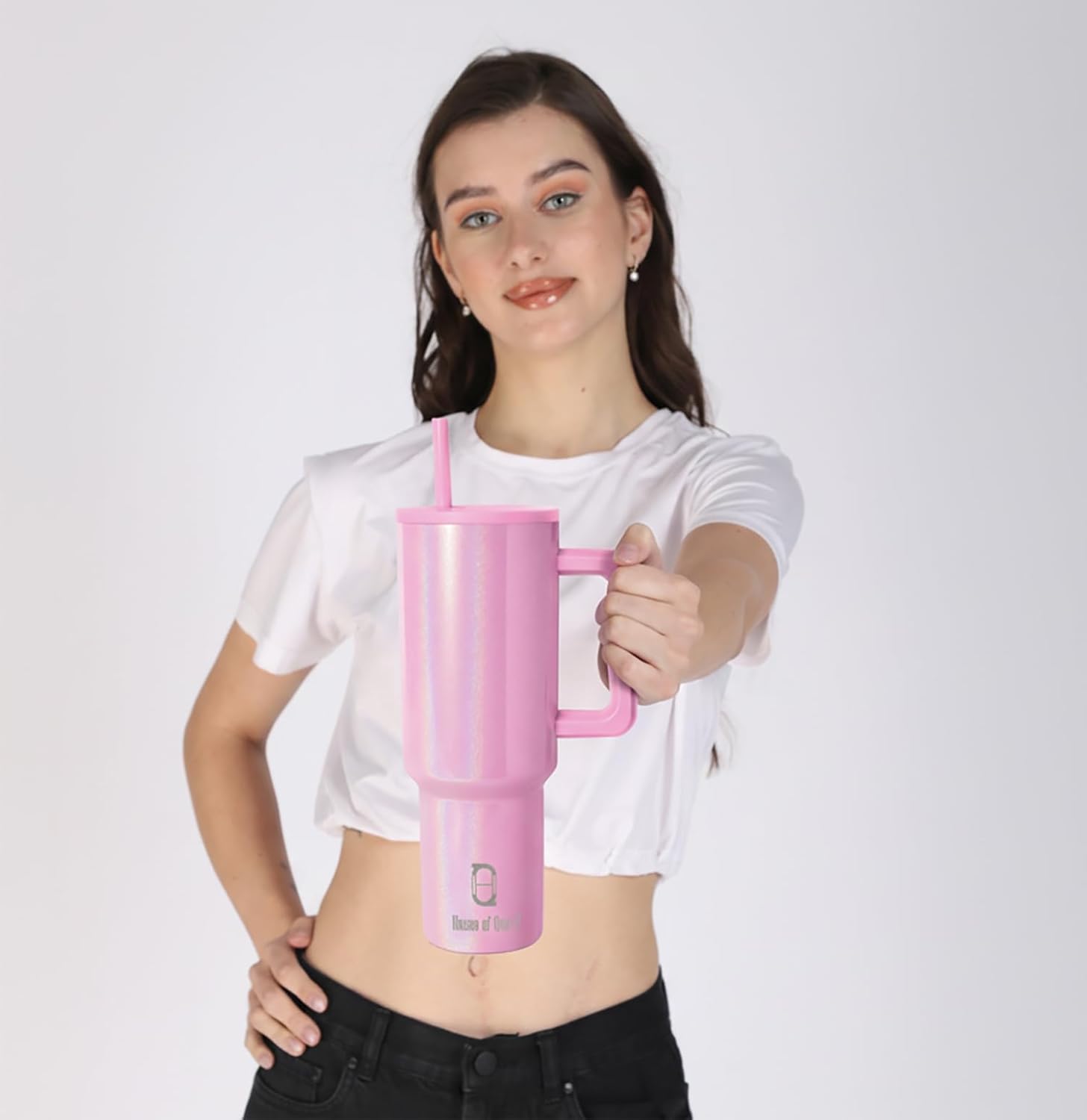 1200ML Insulated Stainless Steel Tumbler with Lid, Handle & Straws - (1200 ML)