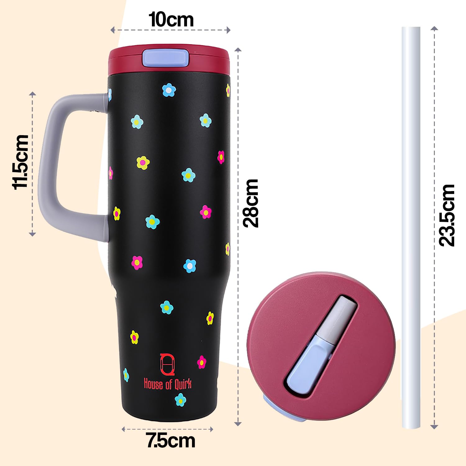 1200ML Stainless Steel Tumbler with Handle & Pop-Up Lid (Printed)