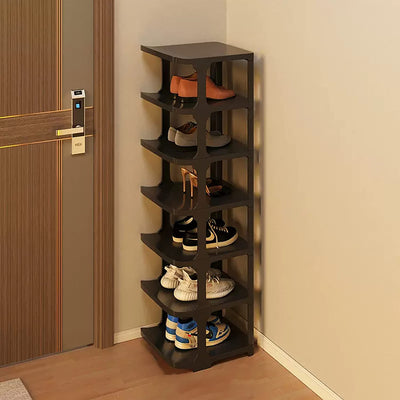 Plastic Narrow Shoe Tower, 7 Tier Shoe Rack, Multipurpose Shoe Rack - (Black)