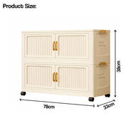 Foldable Storage Box Cabinet with Wheels Multi-Purpose Household Storage (Cream)