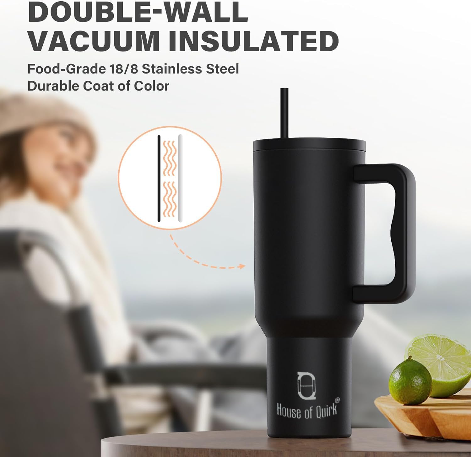 Stainless Steel Vacuum Insulated Tumbler with Straw and Lid & Handle - (1200 ML)