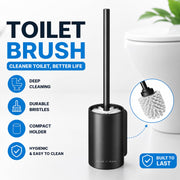 Toilet Brush with Aluminum Handle & Holder Plastic Bristles Wall Mounted