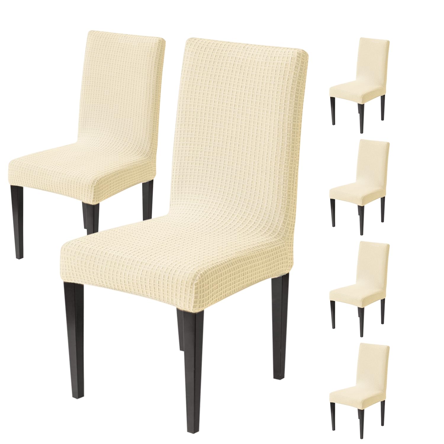 Decorative Dining Chair Cover – 220 GSM Stretch Jacquard Fabric (Beige)