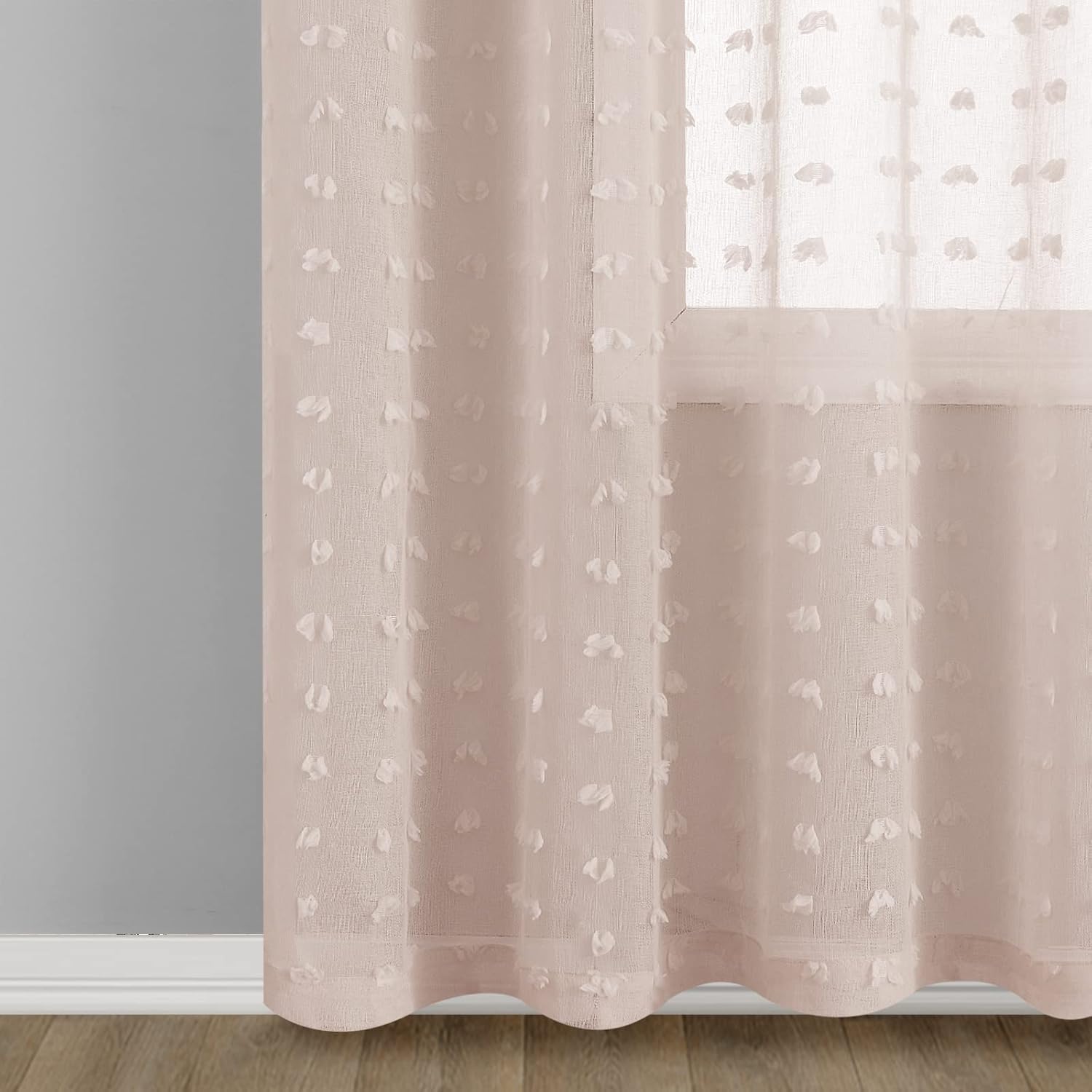 Pom Pom Grommet Sheer Curtains 8 Feet 2 Panels 96 Inch (Pack of 2)