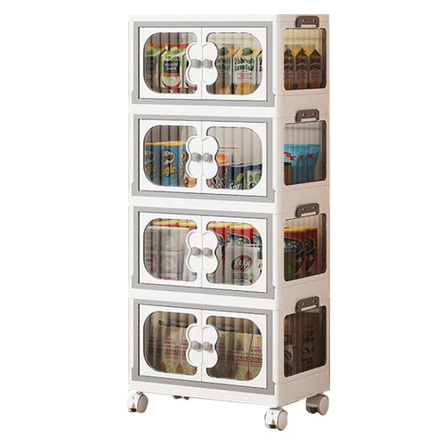 4 Layer Storage Box Wardrobe with Wheels (45cm, White)