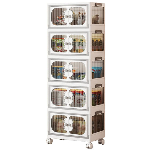 5 Layer Storage Box Wardrobe with Wheels (45cm, White)