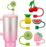 Silicone 10mm Cute Fruit Straw Toppers for Tumblers (5 Pcs) (Tumbler Not Included)