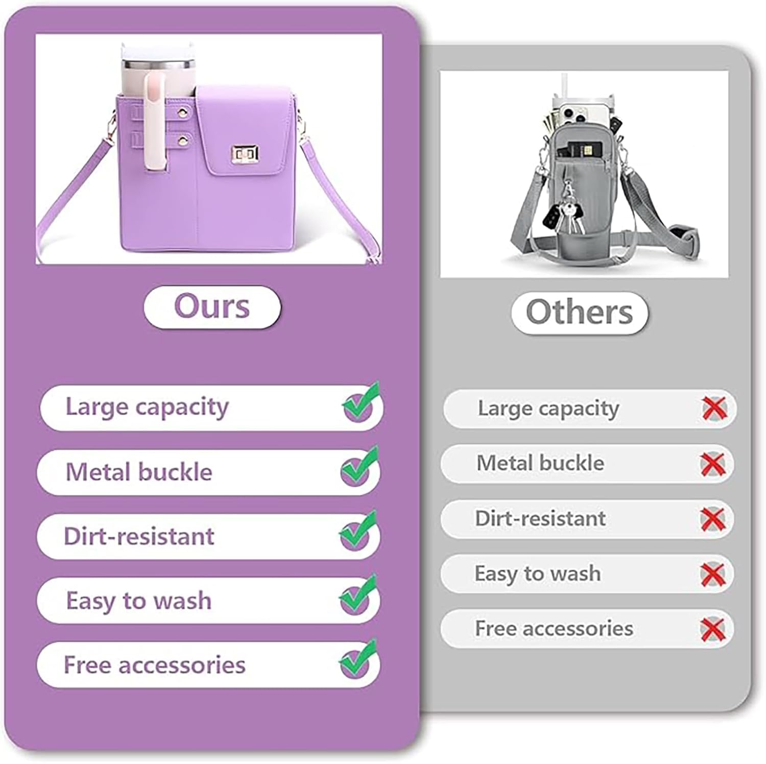 Crossbody Tumbler Holder with Purse Compartment