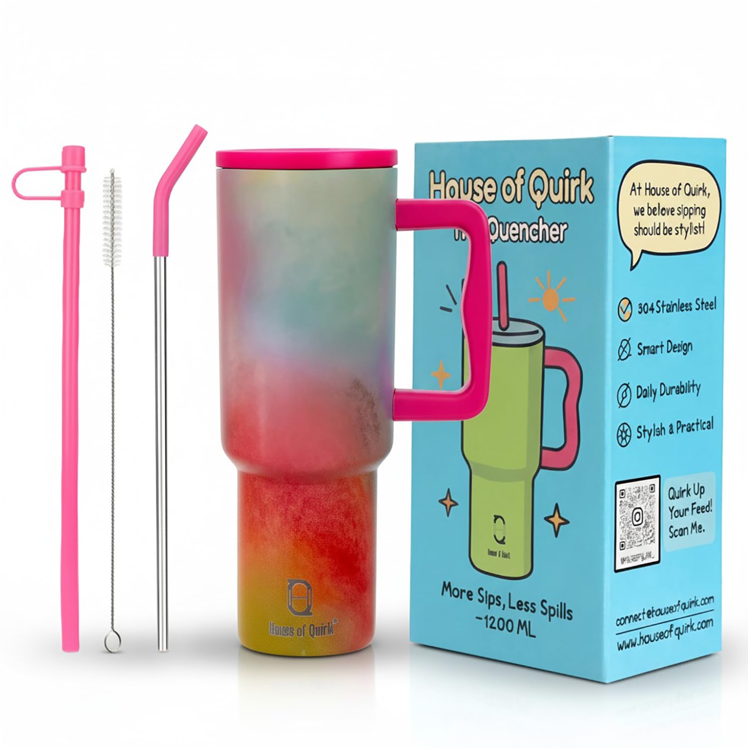 1200ML Insulated Stainless Steel Tumbler with Lid, Handle & Straws - (1200 ML)