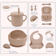 9 Pcs Silicone Baby Feeding Set | Car Divided Plate & Bowl, Spoons, Forks & Bib