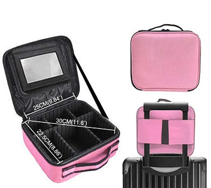 Makeup Bag with Mirror, Cosmetics Organizer Bag (Light Pink)