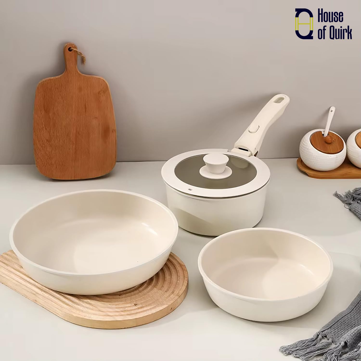 Maifan Stone Nonstick Cookware Set of 5 Detachable Handle Pots & Pans