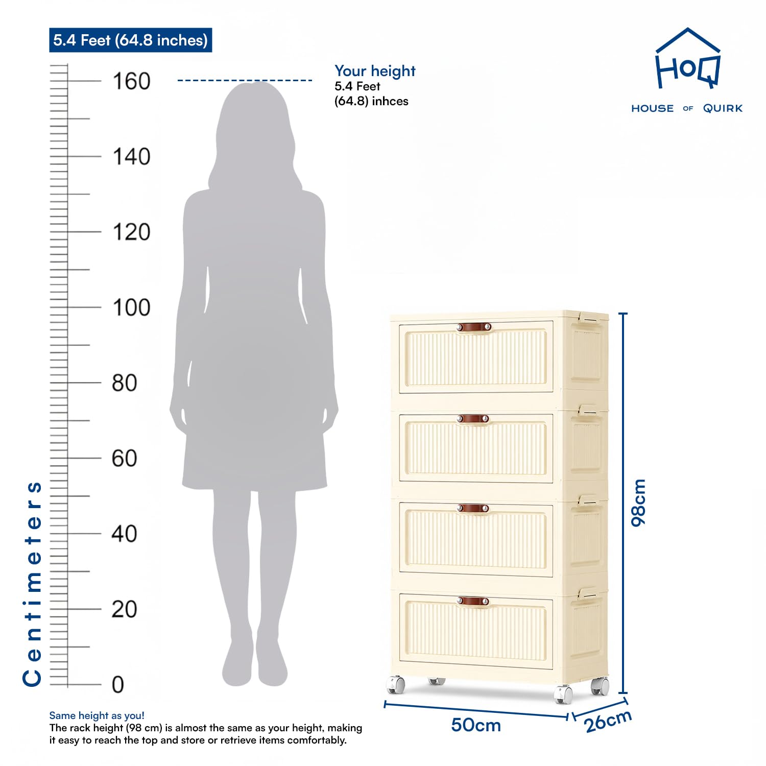 Slim Bathroom Storage Cabinet with Wheels & Drawers - White