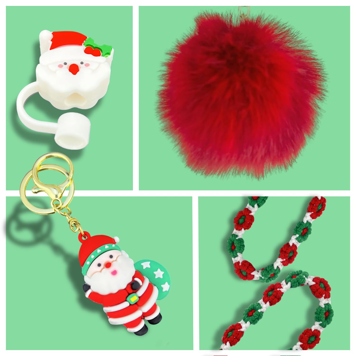 7 PCS Christmas Tumbler Accessories Set For 30oz & 40oz Cups (Santa, Tumbler Not Included)