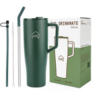 1200ML Stainless Steel Tumbler with Handle and 2 Straw Flip Lid Hot & Cold Bottle
