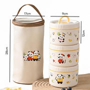 Panda Printed Lunch Box 1500ml | 304 Stainless Steel 3 Container Insulated Tiffin Box (Panda Beige)